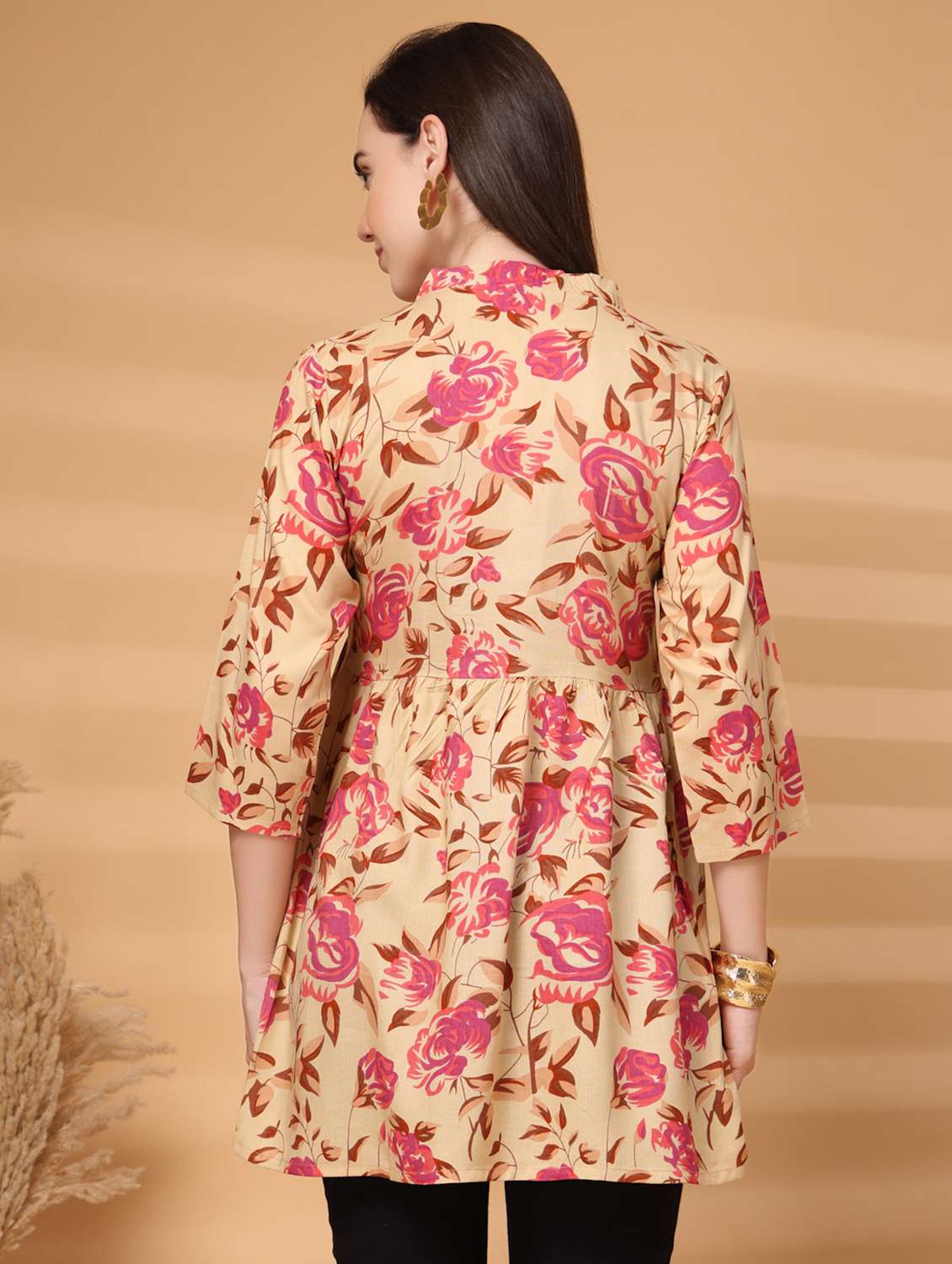 women floral three quarter sleeve a-line tunic - 22217641 -  Standard Image - 4