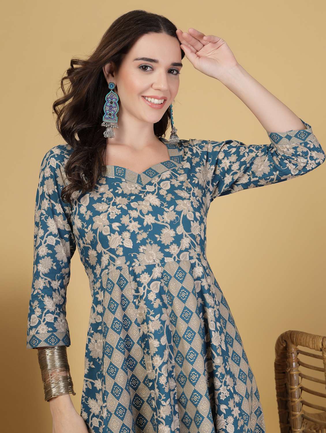 women printed three quarter sleeve anarkali dress - 22217644 -  Standard Image - 4