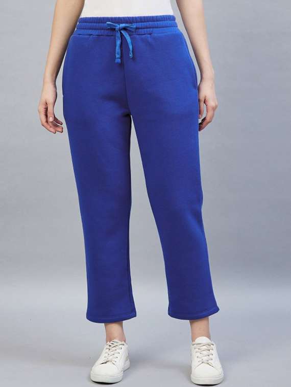 women solid mid rise track pant