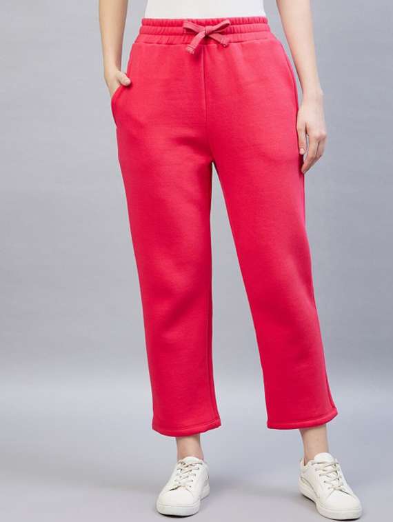 women solid mid rise track pant