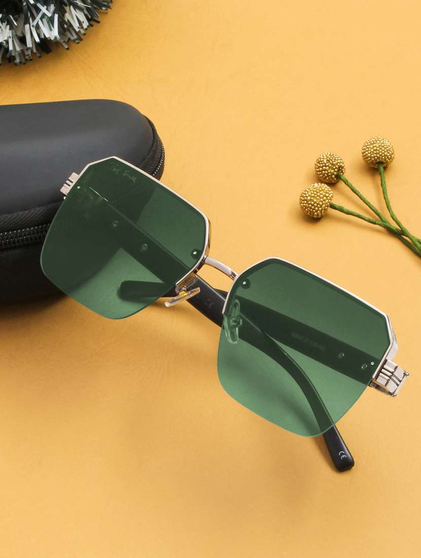 ted smith unisex square sunglasses i 100% uv protection  i  green graded colour lens