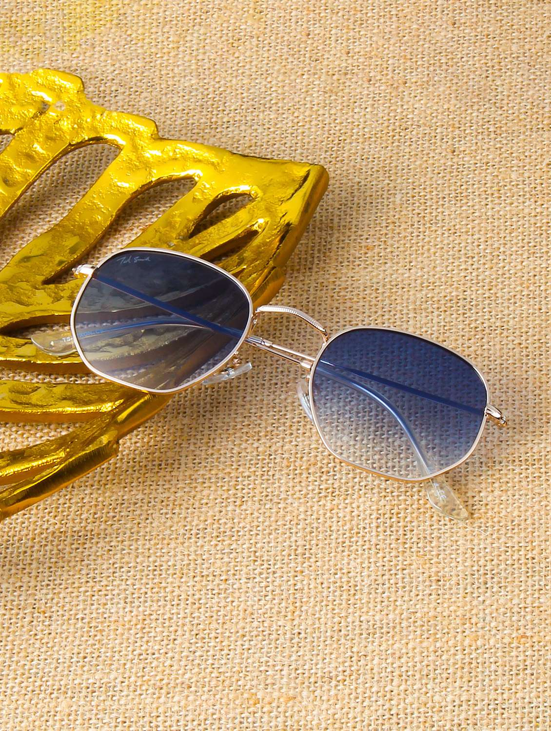 ted smith unisex hexagnal sunglasses i 100% uv protection  i  blue graded colour lens