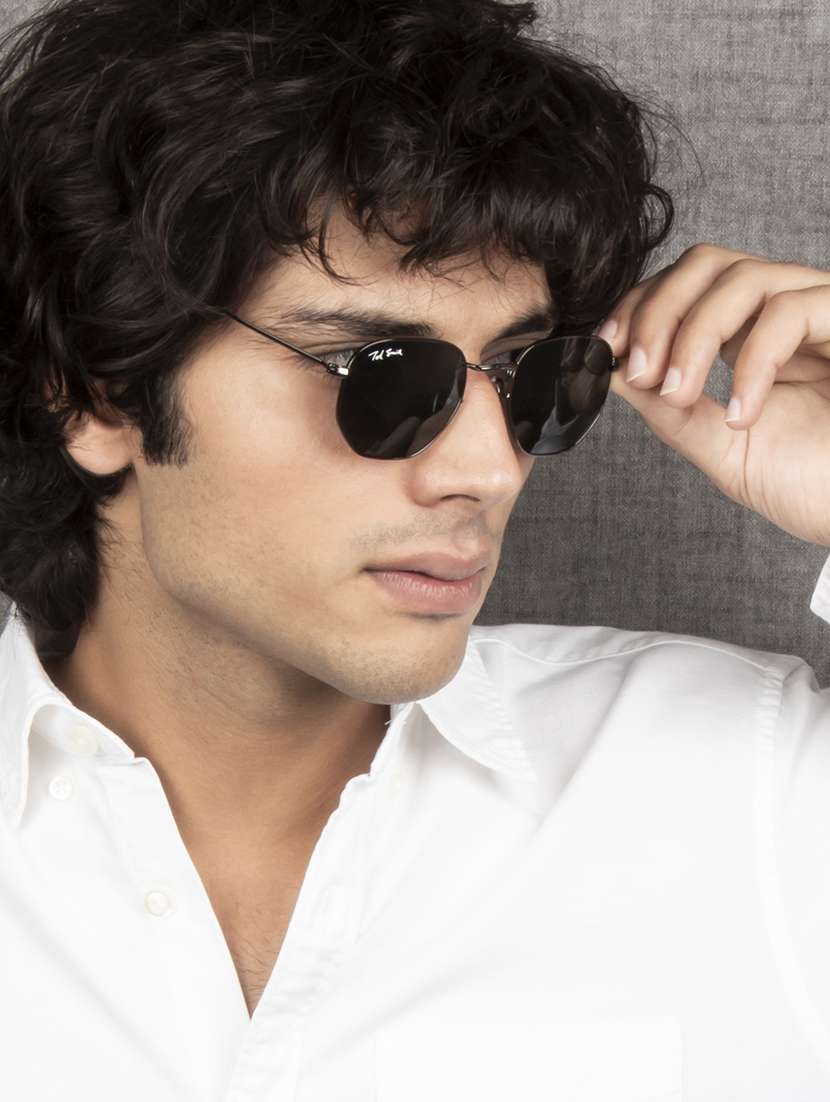 ted smith unisex hexagnal sunglasses i 100% uv protection  i  dark green colour lens - 22217844 -  Standard Image - 6