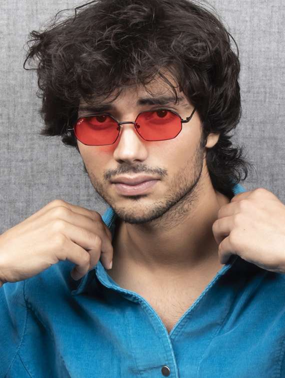 ted smith unisex hexogan sunglasses i 100% uv protection  i  red colour lens - 22217855 -  Standard Image - 6