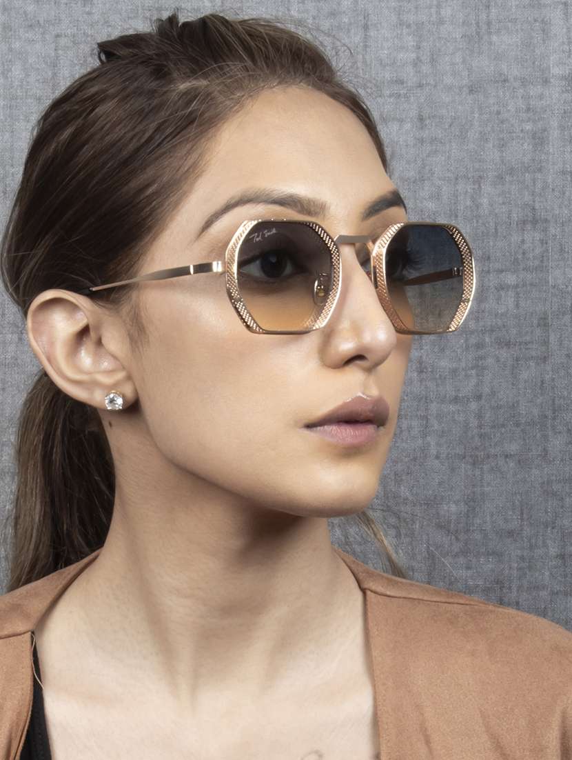 ted smith unisex hexagon sunglasses i 100% uv protection  i  blue yellow colour lens - 22217865 -  Standard Image - 6