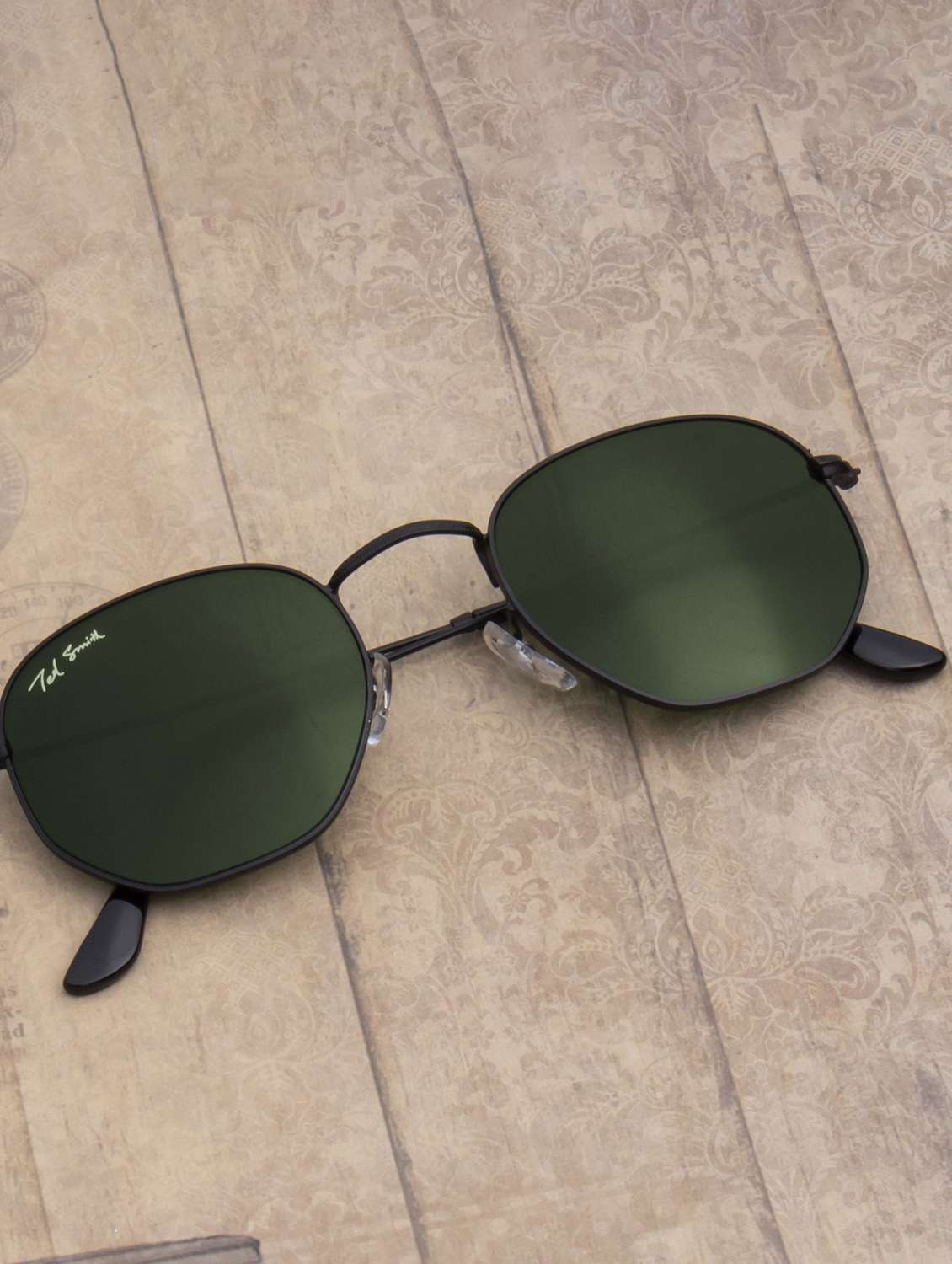 ted smith unisex hexagon sunglasses green colour lens