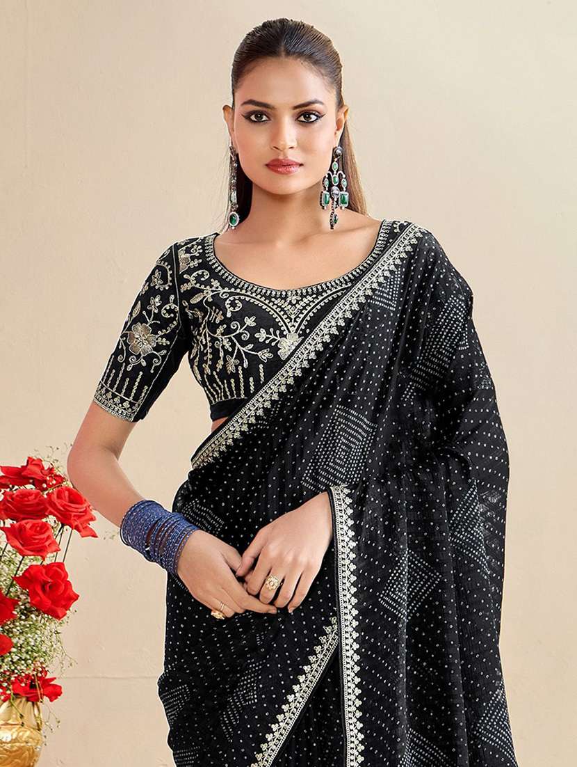 women bandhani printed saree with blouse - 22217978 -  Standard Image - 1