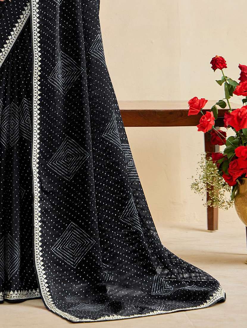 women bandhani printed saree with blouse - 22217978 -  Standard Image - 4