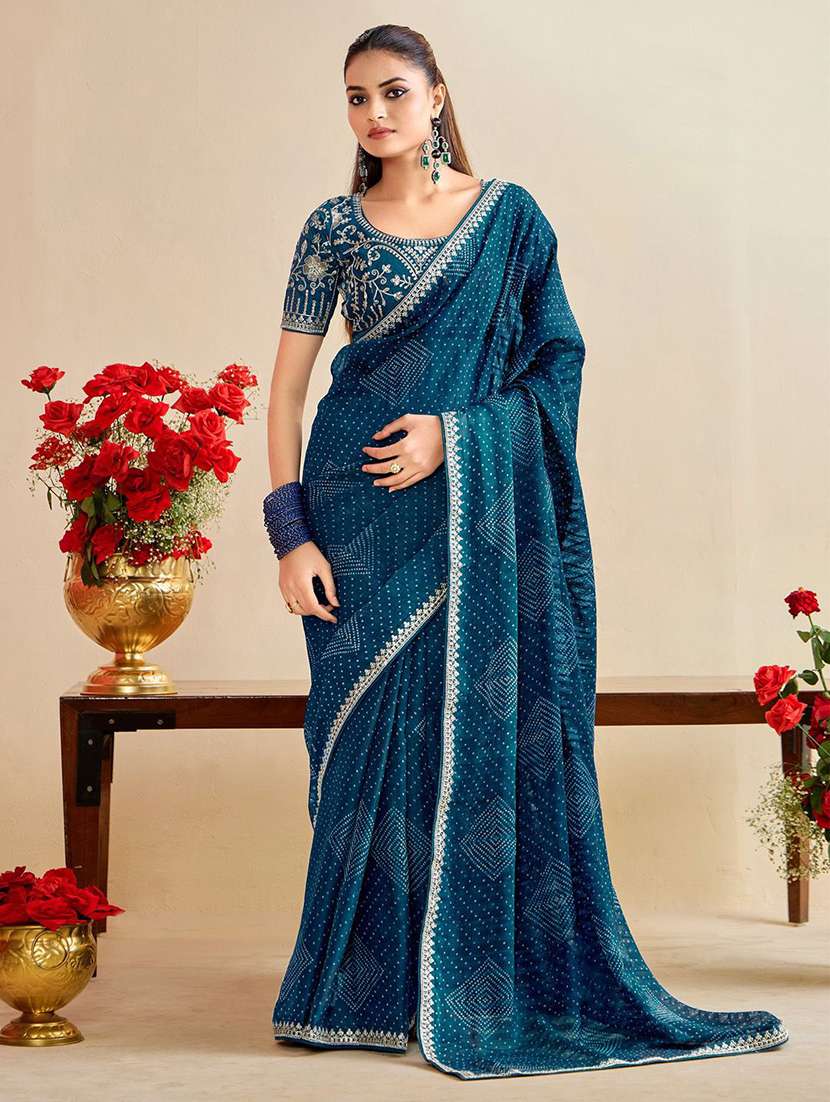 women bandhani printed saree with blouse