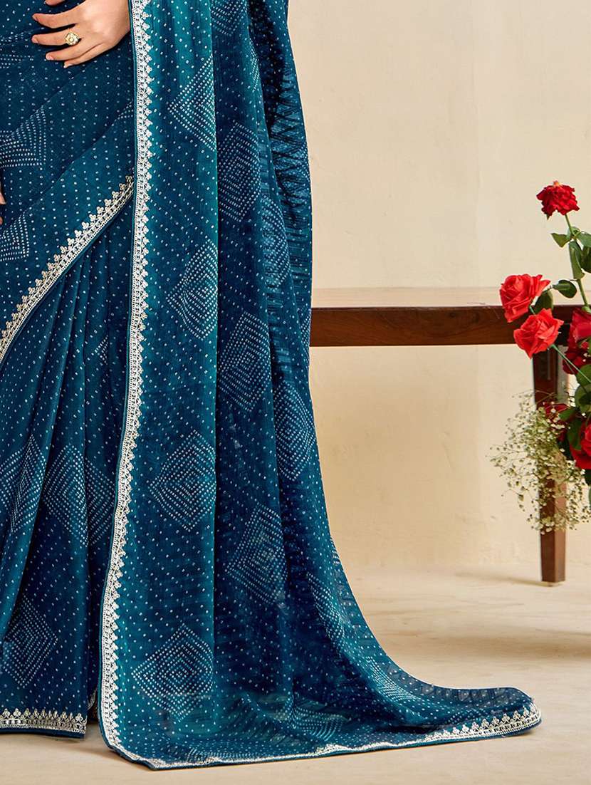 women bandhani printed saree with blouse - 22217981 -  Standard Image - 4