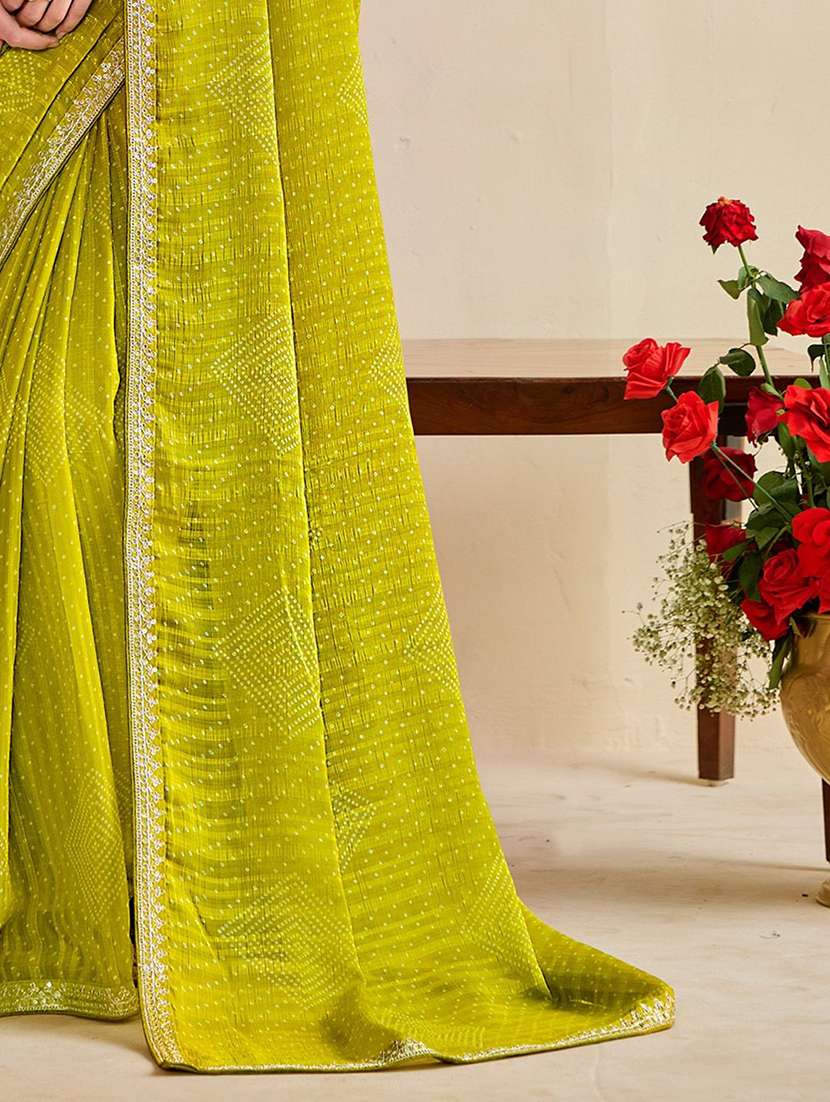 lime chiffon printed saree with blouse - 22217982 -  Standard Image - 4