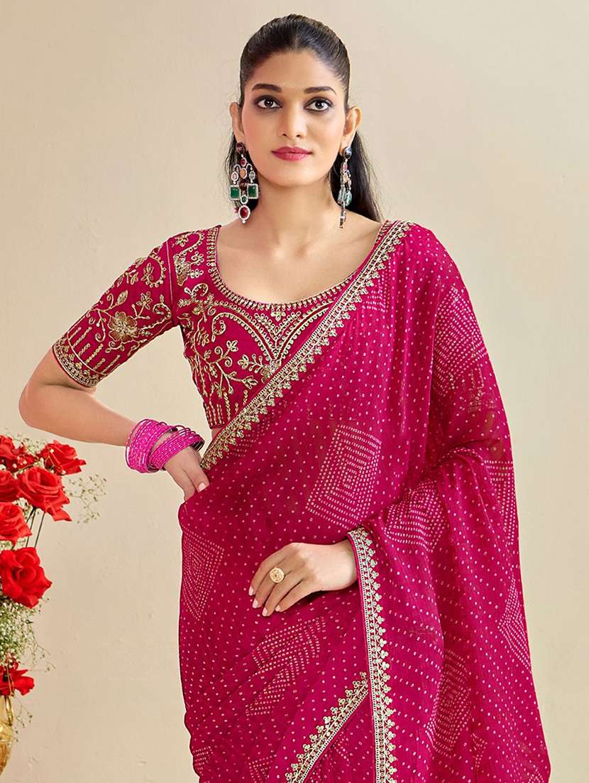 women bandhani printed saree with blouse - 22217983 -  Standard Image - 1