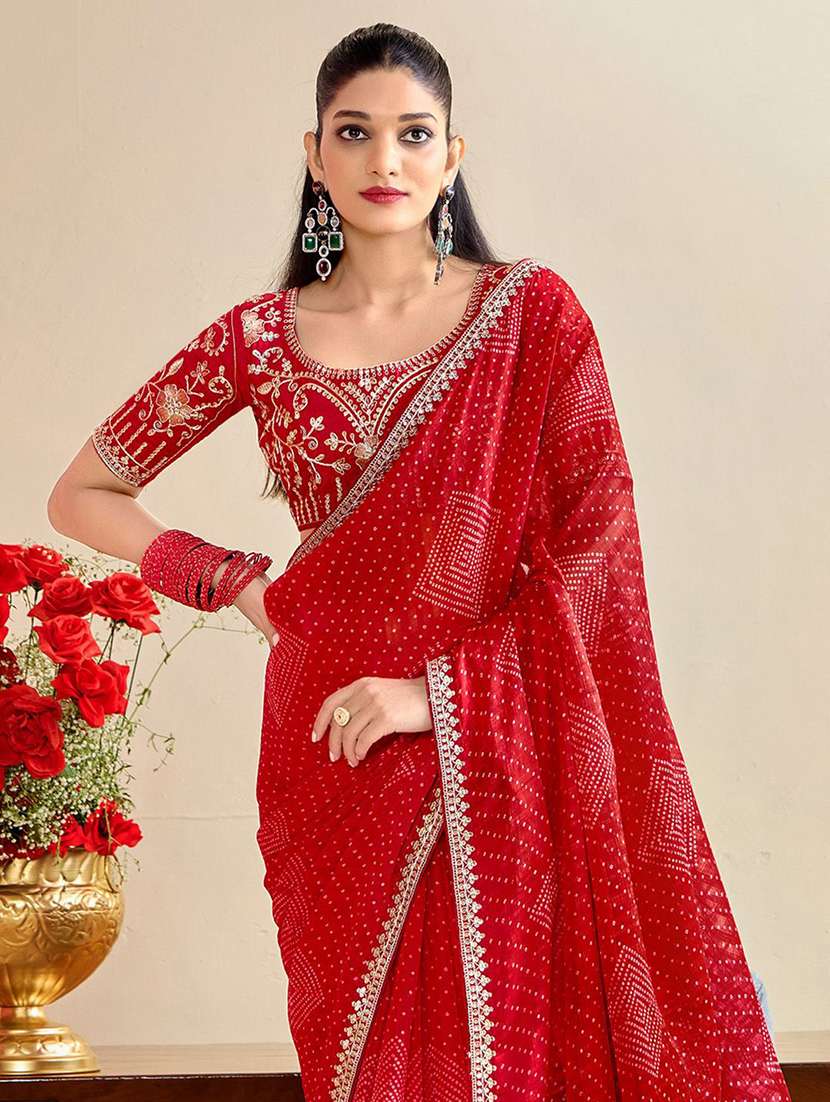 women bandhani printed saree with blouse - 22217984 -  Standard Image - 1