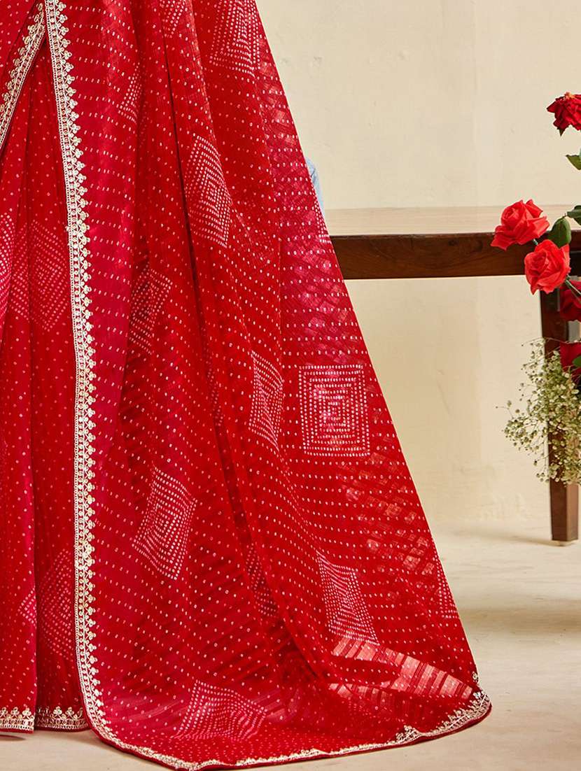 women bandhani printed saree with blouse - 22217984 -  Standard Image - 4