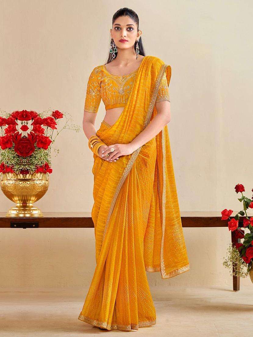 women bandhani printed saree with blouse