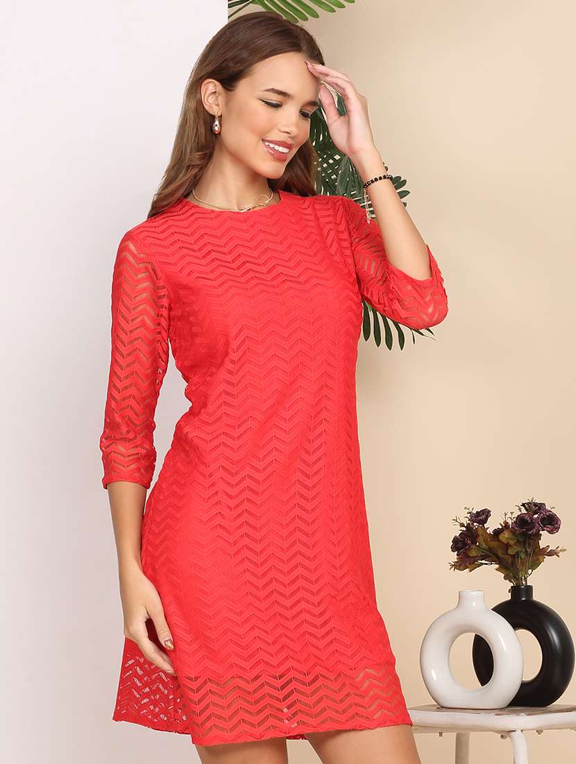 women self designed three quarter sleeve a-line dress - 22218000 -  Standard Image - 1
