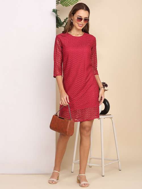 women self designed three quarter sleeve a-line dress - 22218001 -  Standard Image - 0