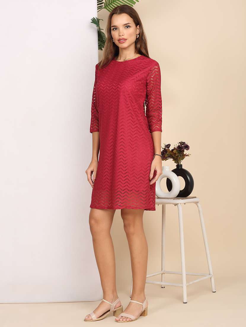 women self designed three quarter sleeve a-line dress - 22218001 -  Standard Image - 1