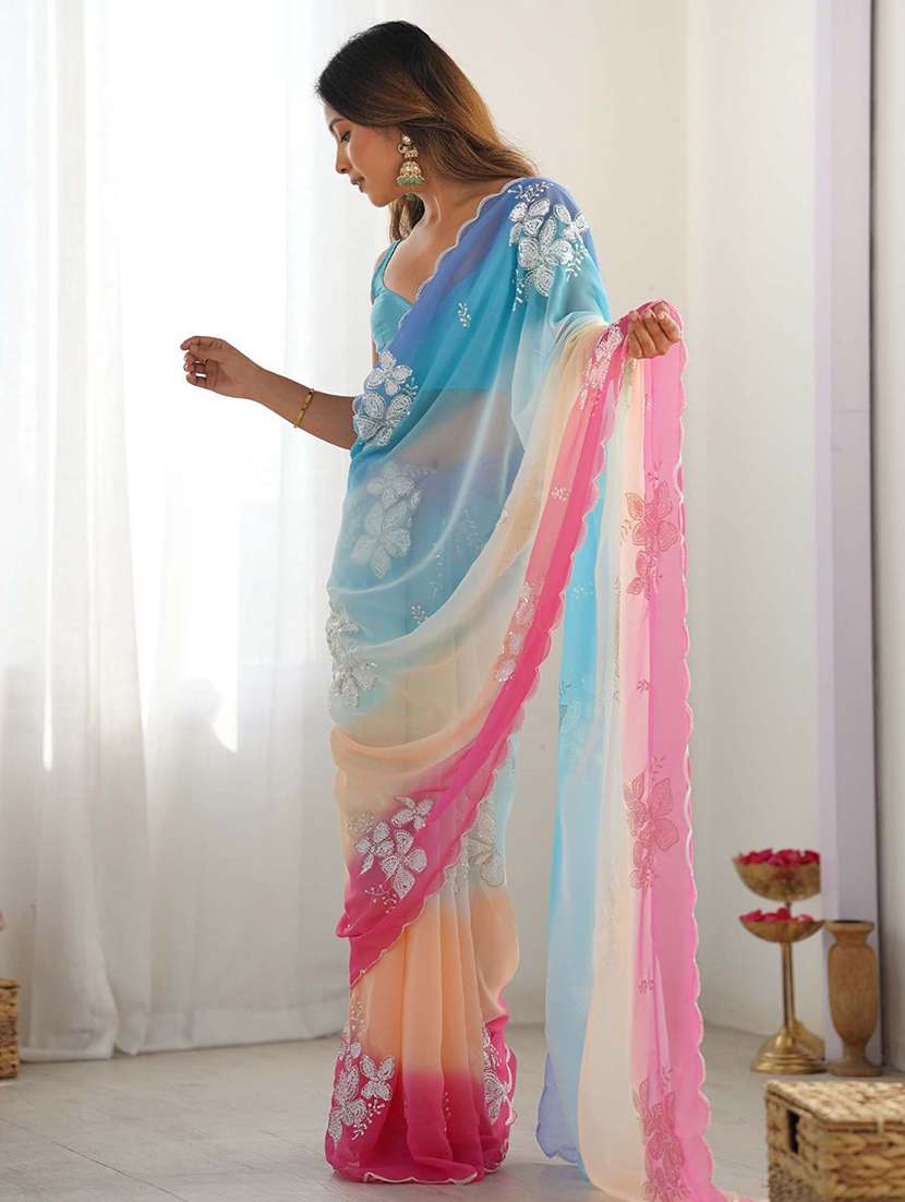 women ombre embellished saree with blouse - 22218005 -  Standard Image - 1