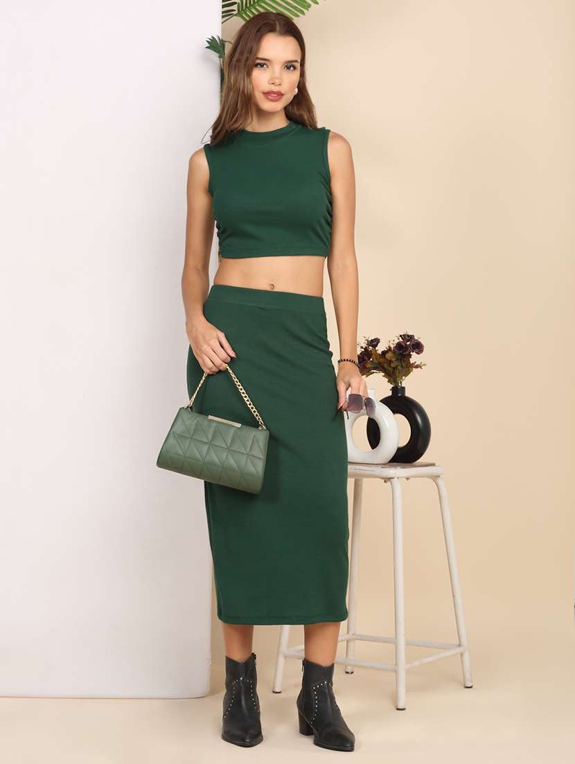 women solid top and skirt co-ord set - 22218011 -  Standard Image - 4