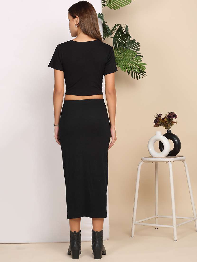 women solid top and skirt co-ord set - 22218015 -  Standard Image - 4
