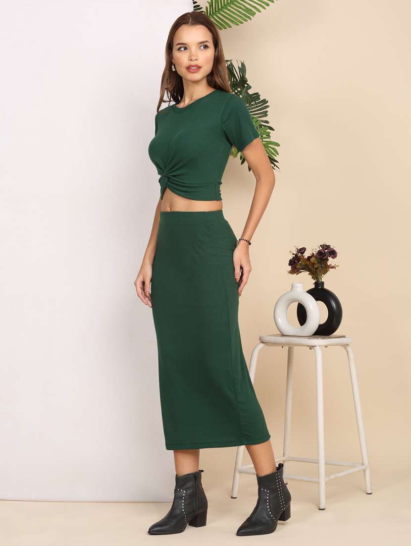 women solid top and skirt co-ord set - 22218016 -  Standard Image - 1