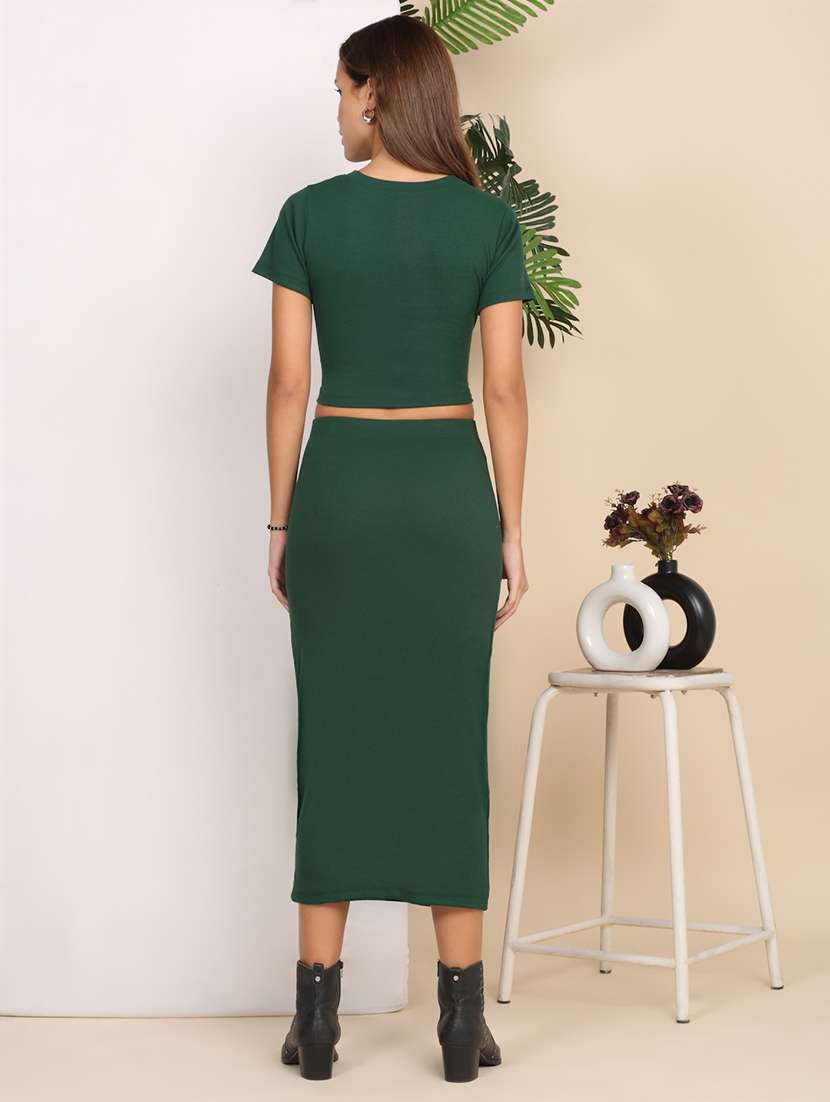 women solid top and skirt co-ord set - 22218016 -  Standard Image - 4