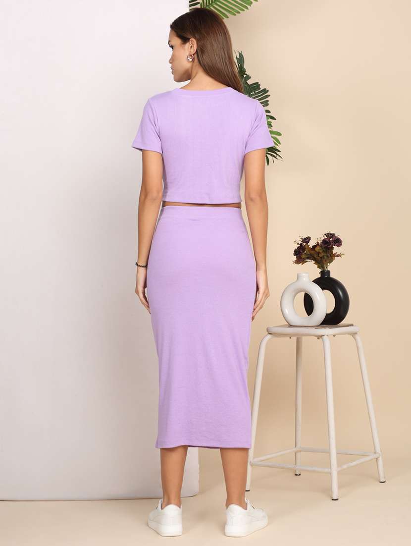 women solid top and skirt co-ord set - 22218017 -  Standard Image - 4