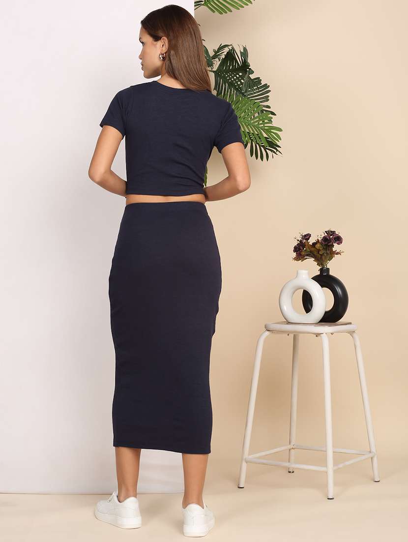 women solid top and skirt co-ord set - 22218018 -  Standard Image - 4