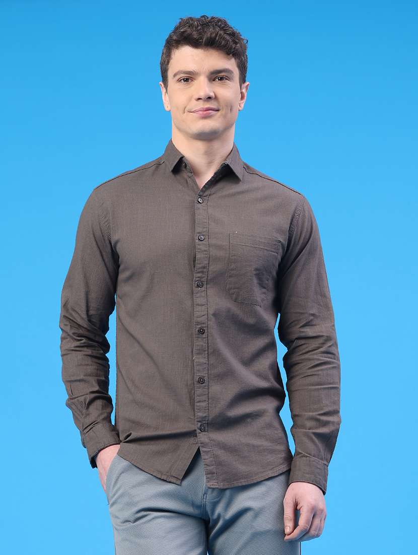 men solid long sleeve slim fit casual shirt - 22218117 -  Standard Image - 1