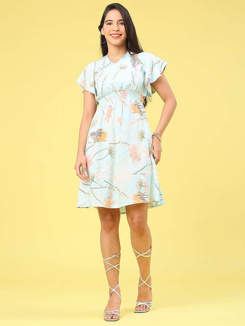 women printed flared sleeve a-line dress - 22218135 -  Standard Image - 1