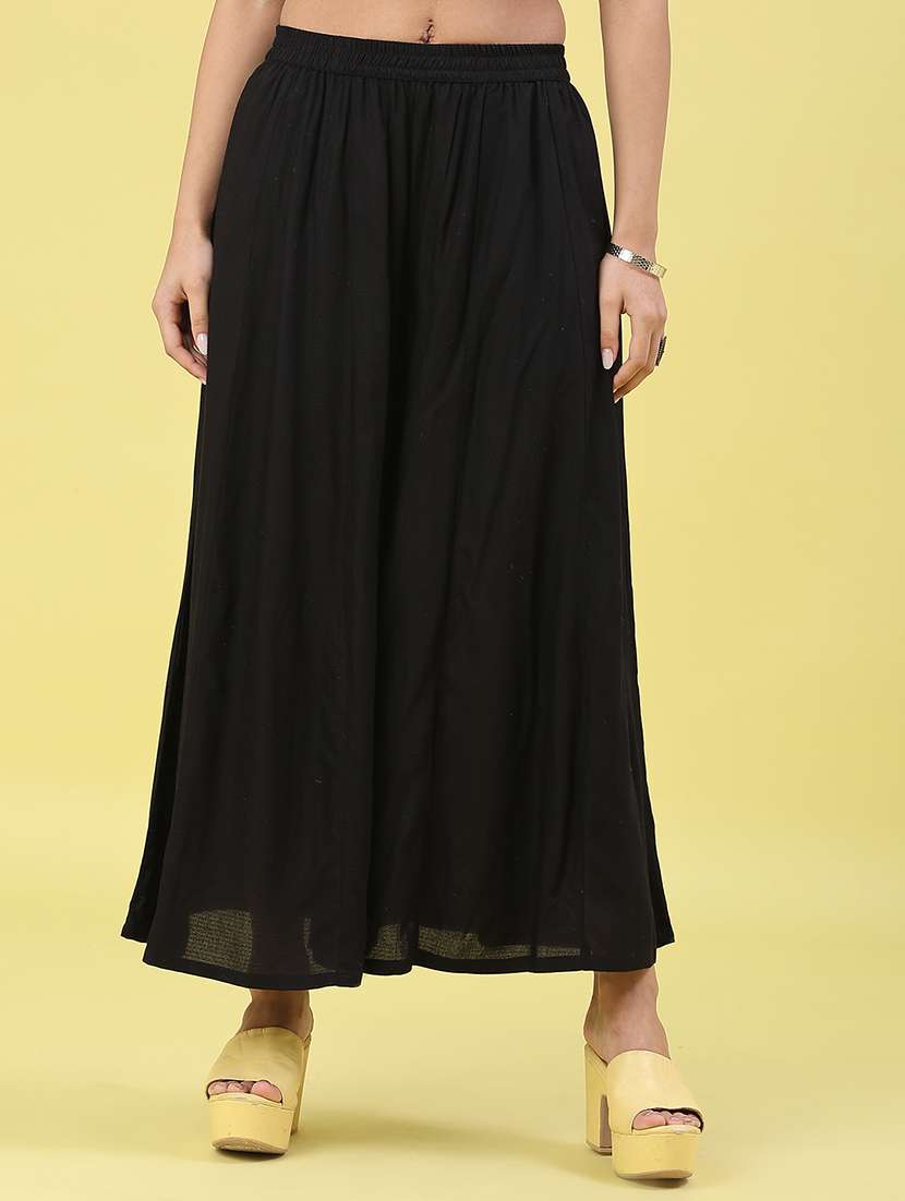 women solid mid rise flared palazzo