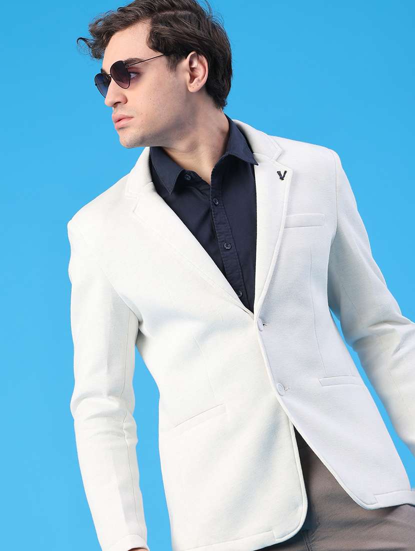 men solid lapel collar single breasted casual blazer - 22218173 -  Standard Image - 1