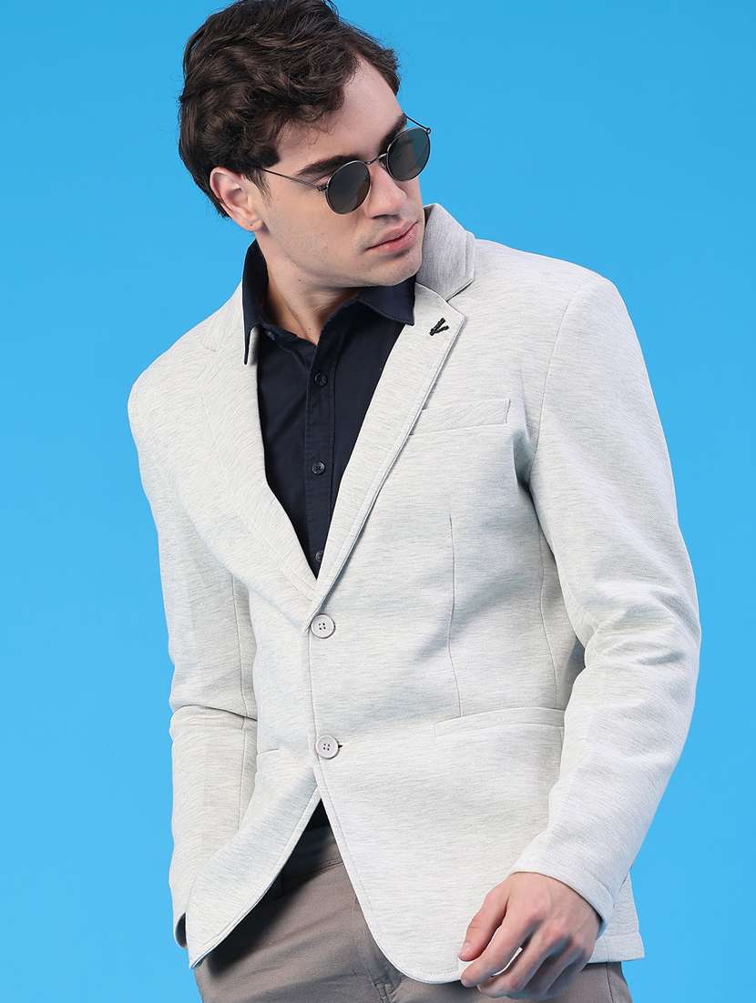 men solid lapel collar single breasted casual blazer - 22218174 -  Standard Image - 1