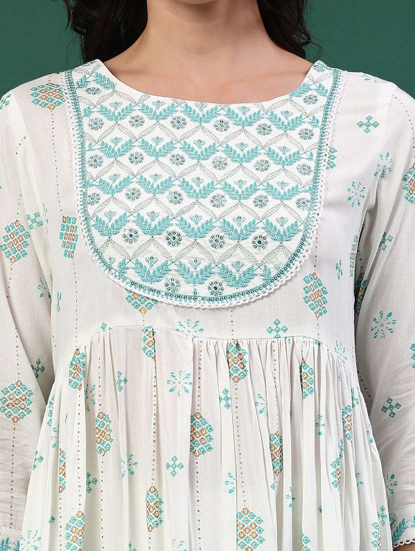 women printed three quarter sleeve kurta - 22218178 -  Standard Image - 1