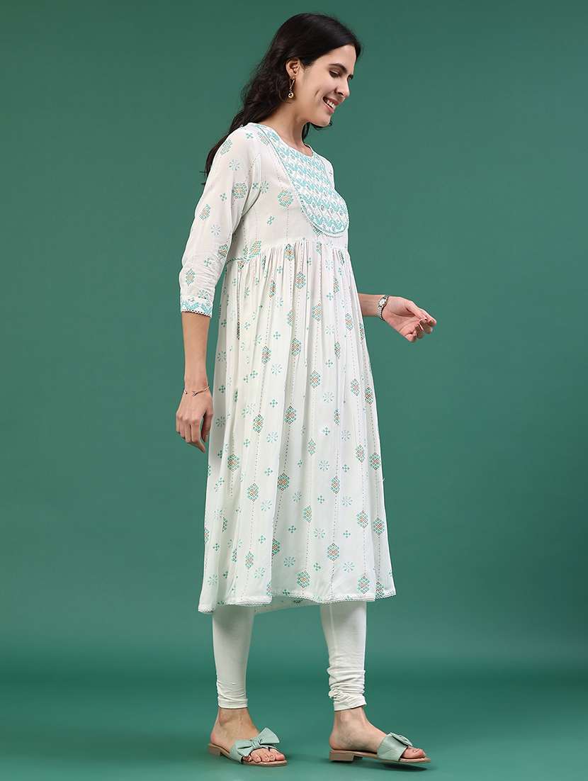 women printed three quarter sleeve kurta - 22218178 -  Standard Image - 4