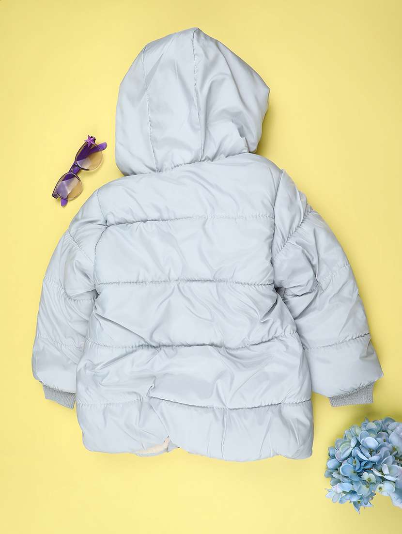 Girls Solid With Work Hooded Jacket - 22218179 -  Standard Image - 1