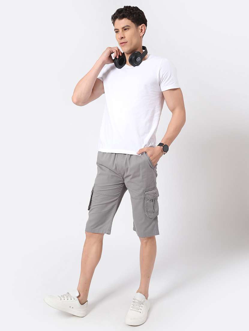 men grey cotton shorts three - fourth - 22218188 -  Standard Image - 4