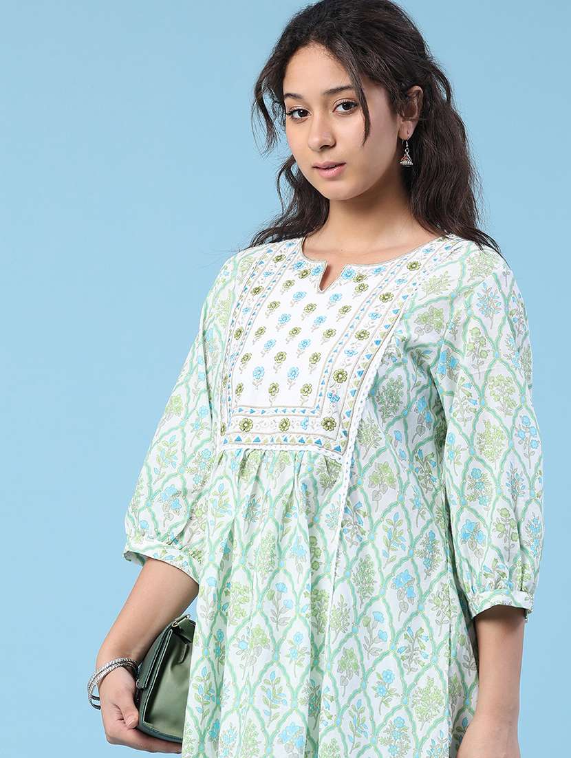 women printed three quarter sleeves a-line kurta - 22218204 -  Standard Image - 1