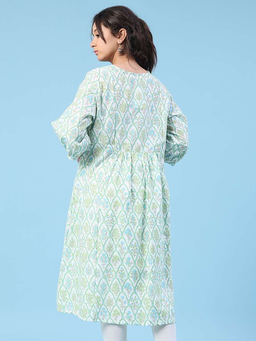 women printed three quarter sleeves a-line kurta - 22218204 -  Standard Image - 4
