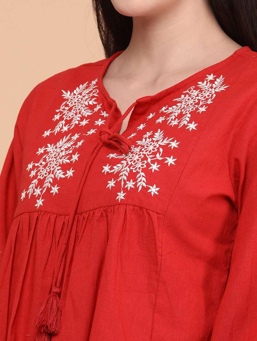 Women Embroidered Three Quarter Sleeves Regular Top - 22218218 -  Standard Image - 1