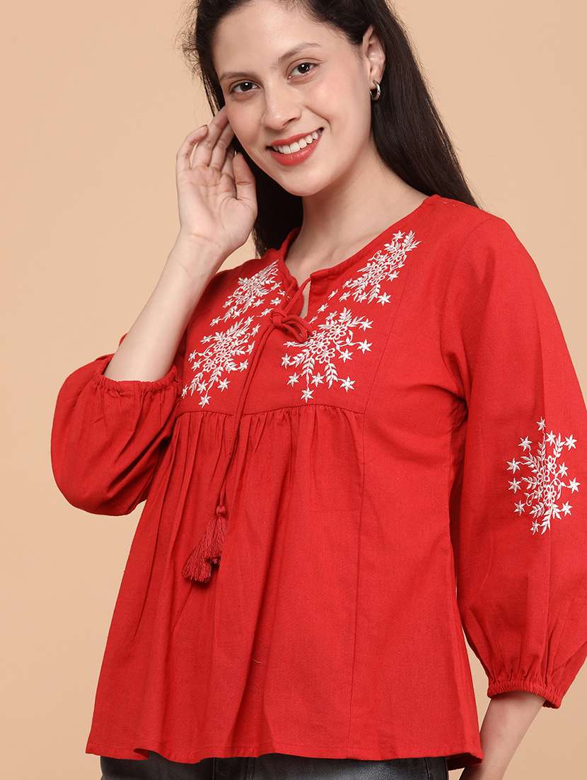 Women Embroidered Three Quarter Sleeves Regular Top - 22218218 -  Standard Image - 4