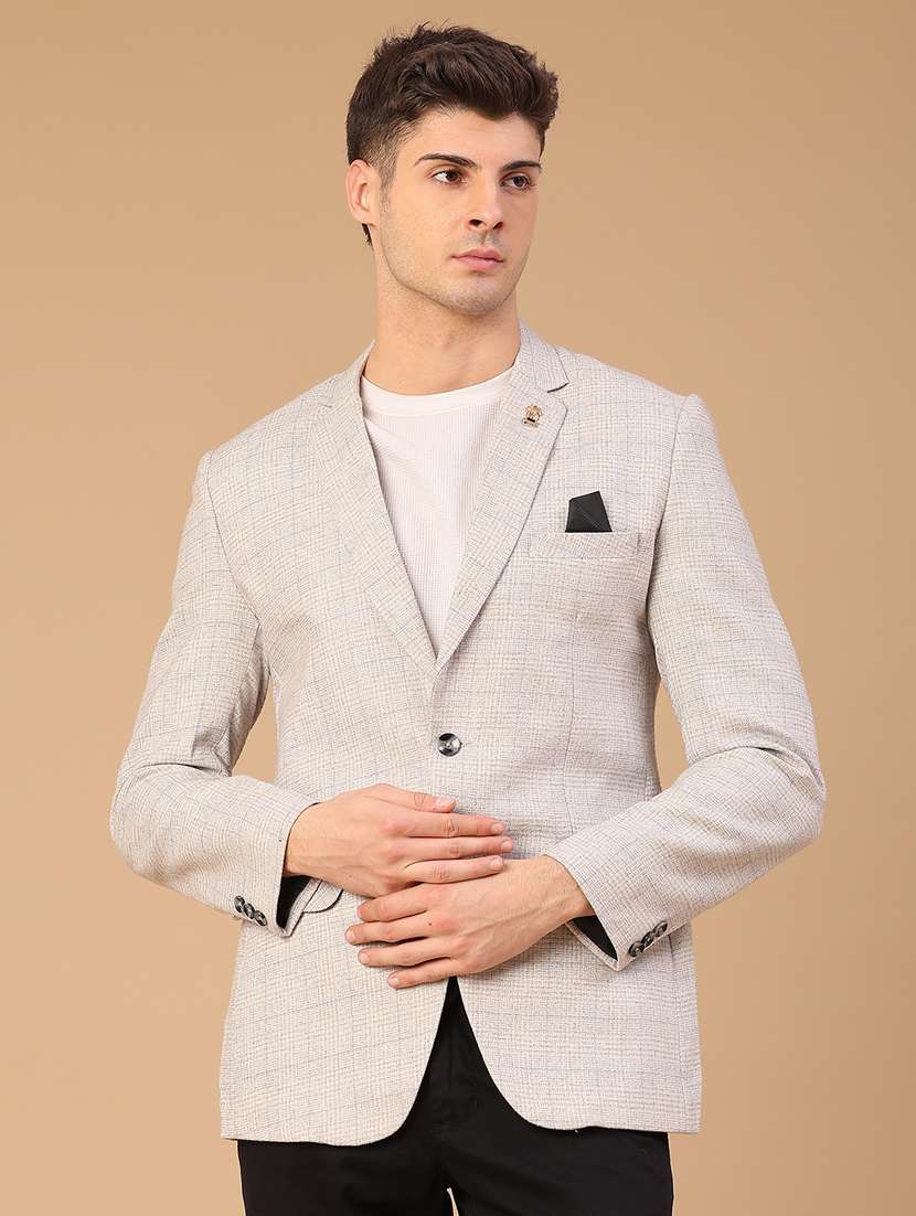 men self design lapel collar single breasted casual blazer - 22218276 -  Standard Image - 1