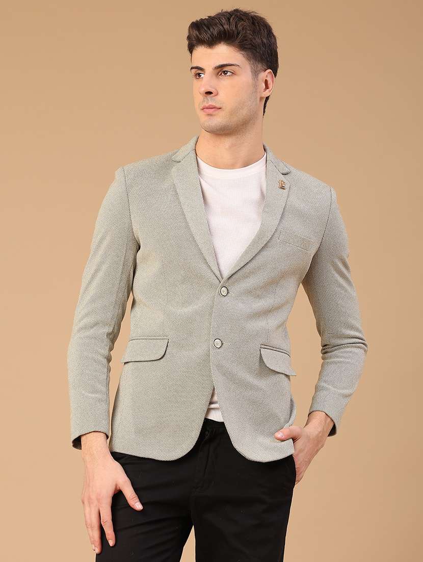 men self design lapel collar single breasted casual blazer - 22218278 -  Standard Image - 1