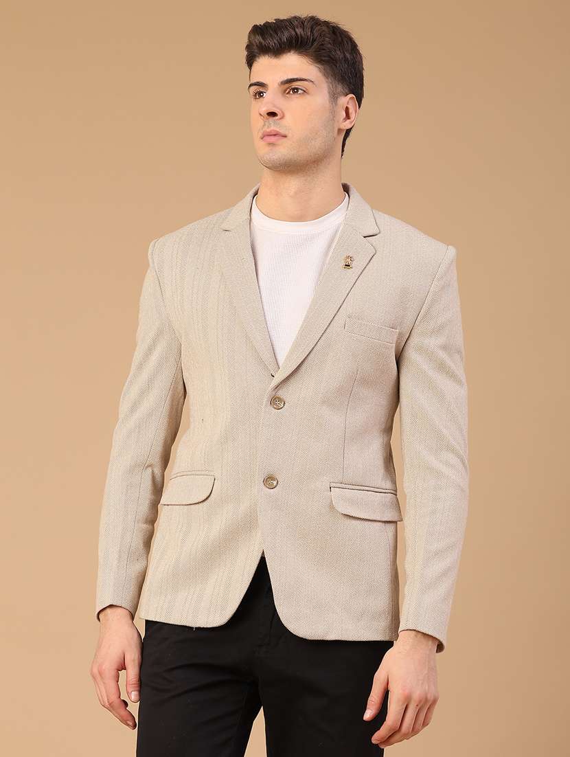 men self design lapel collar single breasted casual blazer - 22218279 -  Standard Image - 1