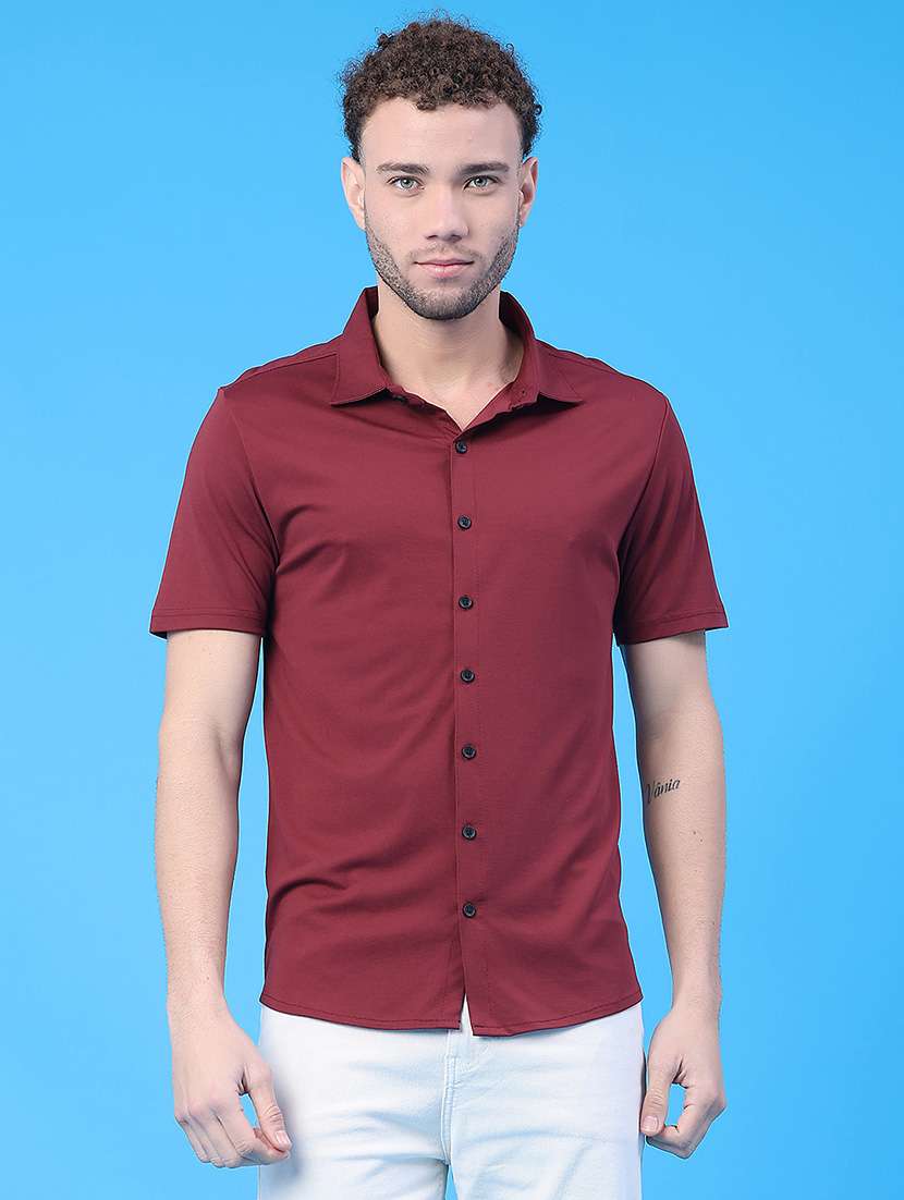 men solid short sleeve slim fit casual shirt - 22218281 -  Standard Image - 1