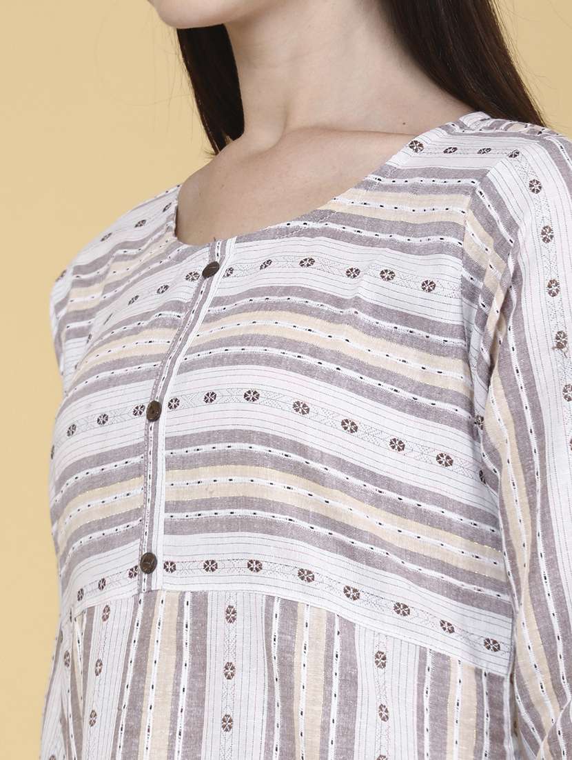 beige cotton straight kurta - 22218292 -  Standard Image - 4