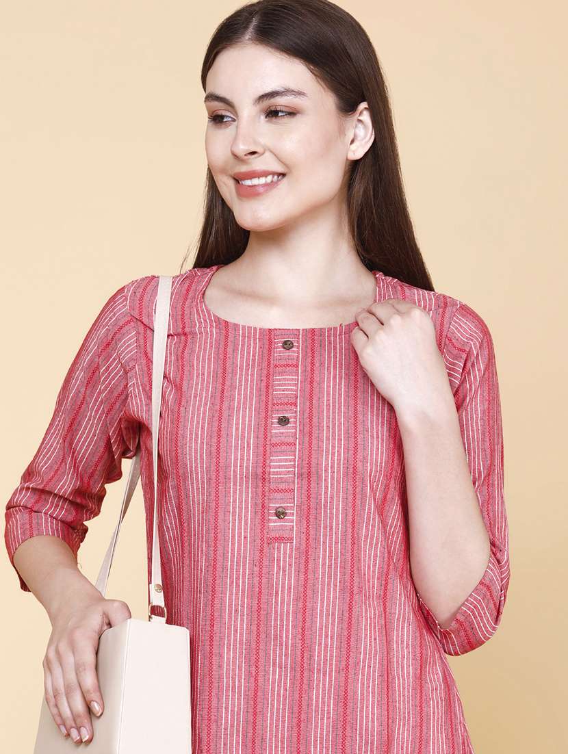 women printed three quarter sleeves straight kurta - 22218296 -  Standard Image - 1