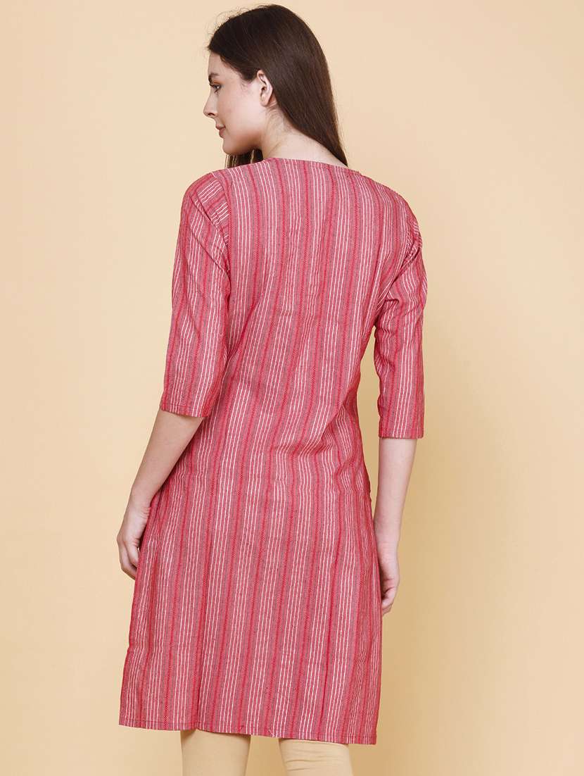 women printed three quarter sleeves straight kurta - 22218296 -  Standard Image - 4