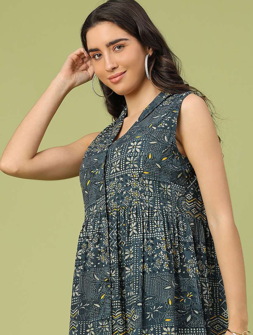 women printed sleeveless a-line ethnic dress - 22218298 -  Standard Image - 1